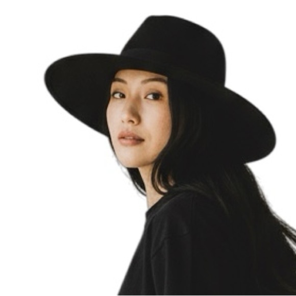 FREE PEOPLE Elegant Black Wool Wide-Brim Fedora Hat One Size Dark Lolita NWOT main image 10